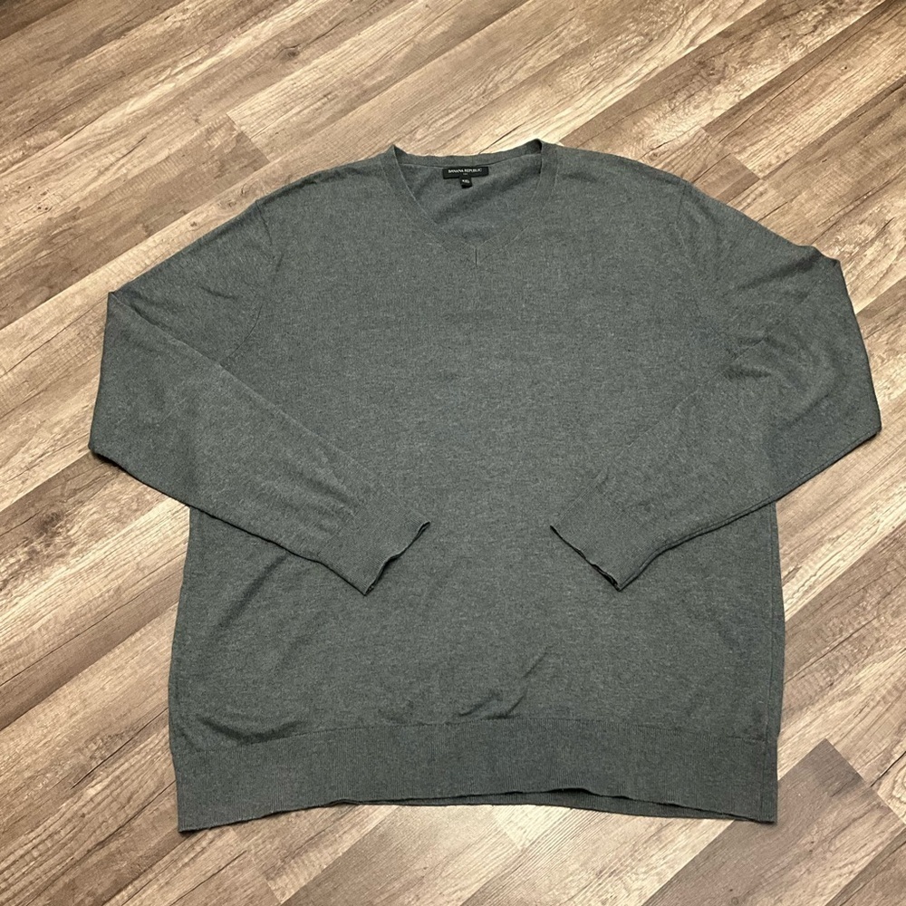 Banana Republic Men's Pullover Luxe V-neck Cotton Blend Sweater Size XXL In Gray